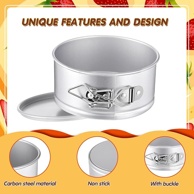 Sunnyray 8 Pcs 4 Inch Springform Pan for Baking Mini Cheesecake Pans with Removable Bottom Nonstick Leakproof Round Cake Mold Spring Form Molds for Mini Cheesecake Pizza and Quiches (Silver)