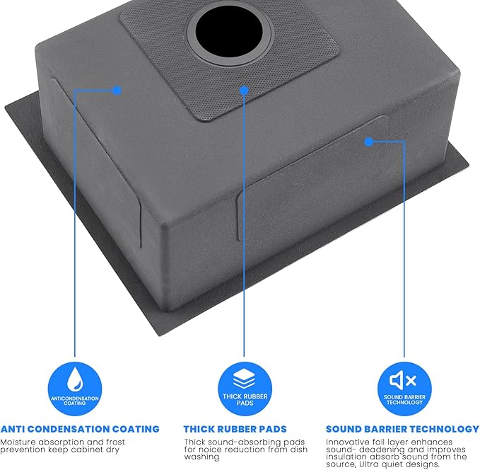 POPFLY 20 Inch Undermount Kitchen Sink, 20×17 Inch 304 Stainless Steel Sink 18 Gauge Single Bowl 9 Inch Deep Bar Prep Small Sink with Sink Strainer, Black