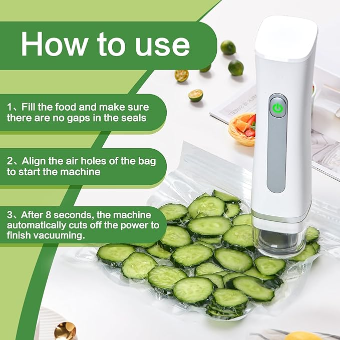 Vacuum Sealer For Food,Powerful Handheld Vacuum Sealer Machine With 30 Reusable Vacuum Bags,Portable Food Sealer,Automatic Power Off White