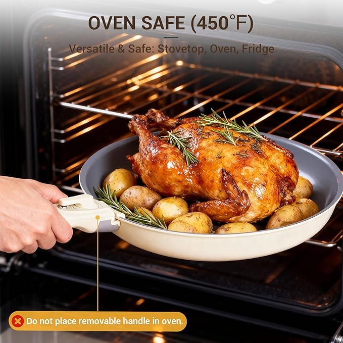 Ammeloo Ceramic Pots and Pans Set Non Stick, Non Toxic Cookware Set with Removable Handles, 18 Pcs Healthy Kitchen Cooking Set, Induction Ready, Dishwasher & Oven Safe, PFAS PFOA & PTFE Free