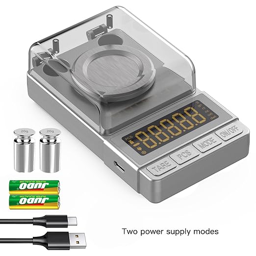 MAXUS Milligram Scale 100g/0.001g Sliver, Mg Scale with 20g Calibration Weight and Accessories, Sliver Powder Scale for Reloading
