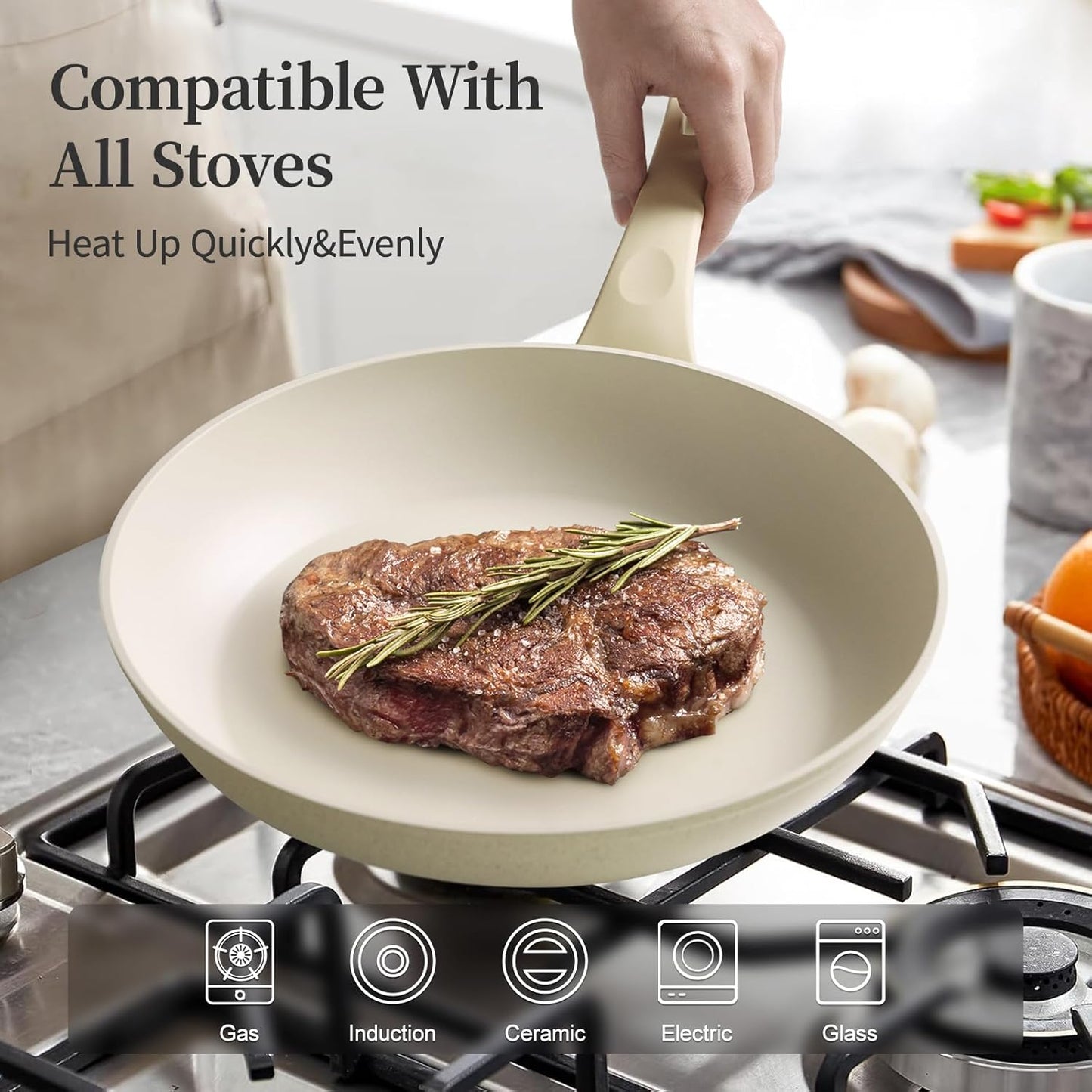 Granite Nonstick Cookware Set - 3 Pcs Induction Skillets, Egg & Omelette Frying Pans with Lids, Healthy, No Toxic, PFOA Free