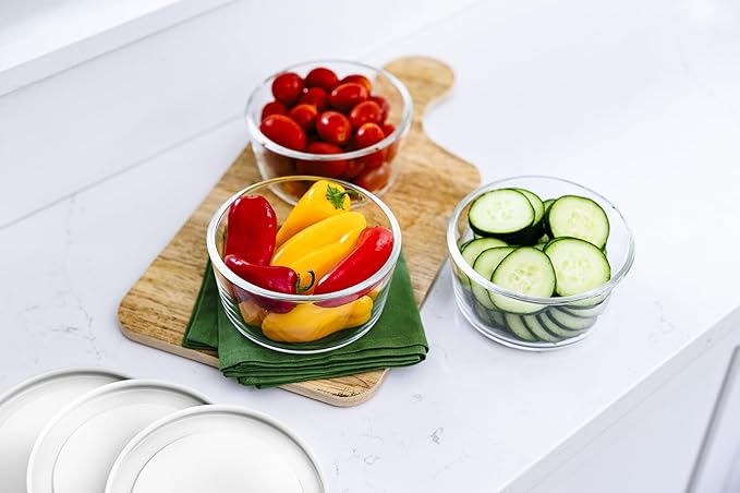 6-Piece Glass Food Storage Containers Set (3 Containers + 3 BPA-Free Lids) | 2-Cup, Leakproof | Microwave, Freezer, Oven & Dishwasher Safe | Ideal for Meal Prep & Pantry Organization