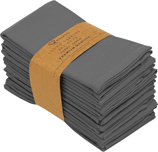 Ruvanti Cloth Napkin Set of 12, 18x18 Inch Soft & Absorbent Cotton Enrich Dinner Napkins for Hotel, Wedding Parties, Napkin-Everyday -Charcoal Grey