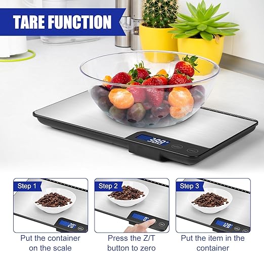 Large Food Scale Digital 15kg, Kitchen Scales with Customized Auto Shut Off Time Setting 3, 10 & 60 Mins, Weight Balance with 1g Accuracy and LCD Display, Grams and Oz for Home Use