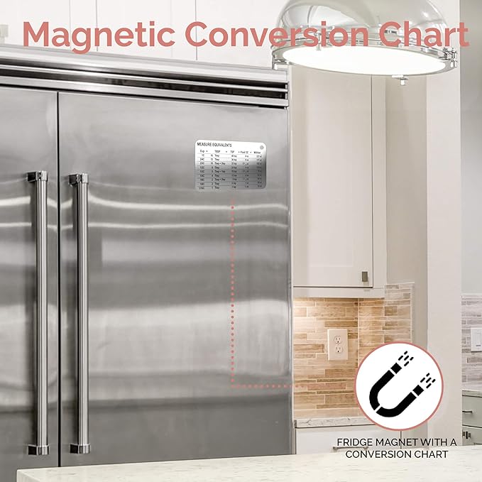 22-Piece Stainless Steel Measuring Cups and Spoons Set, Tad Dash Pinch Smidgen Drop Mini Measuring Spoons, Measuring Stick Leveler, Measurement Conversion Chart Fridge Magnet, (Country Chic)