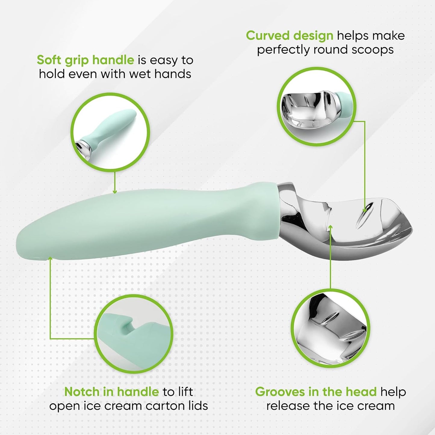 Spring Chef Heavy Duty Metal Ice Cream Scoop - Dishwasher Safe Ice Cream Scooper - Commercial Icecream Scoop Spade - Professional Kitchen Gadgets for Gelato, Melon, Sundae - Cookie Spoon - Mint