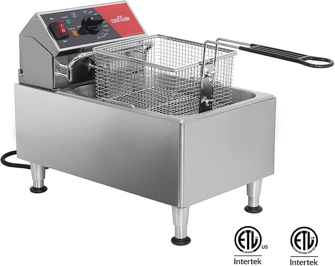CROSSON ETL Listed 13Lbs Electric Deep Fryer Countertop with Easy-assembling Solid Basket,Removeable Oil Container for Restaurant Home Use-120V,1800W Commercial Deep Fryer