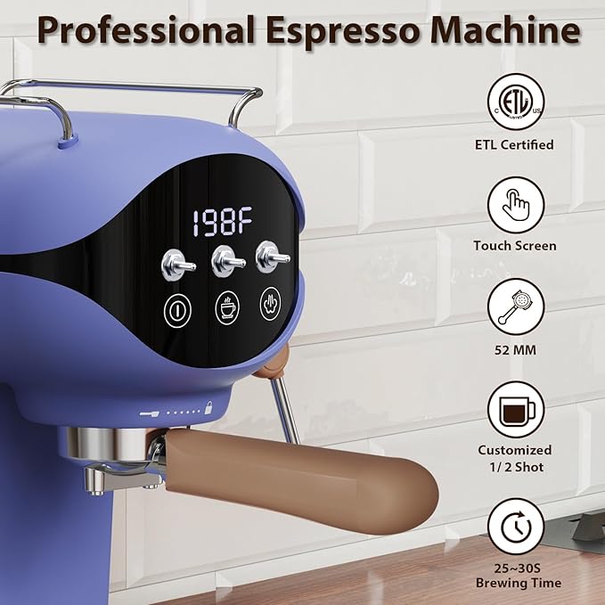 Espresso Machine with Steam Milk Frother Semi Automatic 20 Bar Compact Blue with Toggle Switch for home Cafetera Espresso, Latte, Cappuccino, Americano, Macchiato