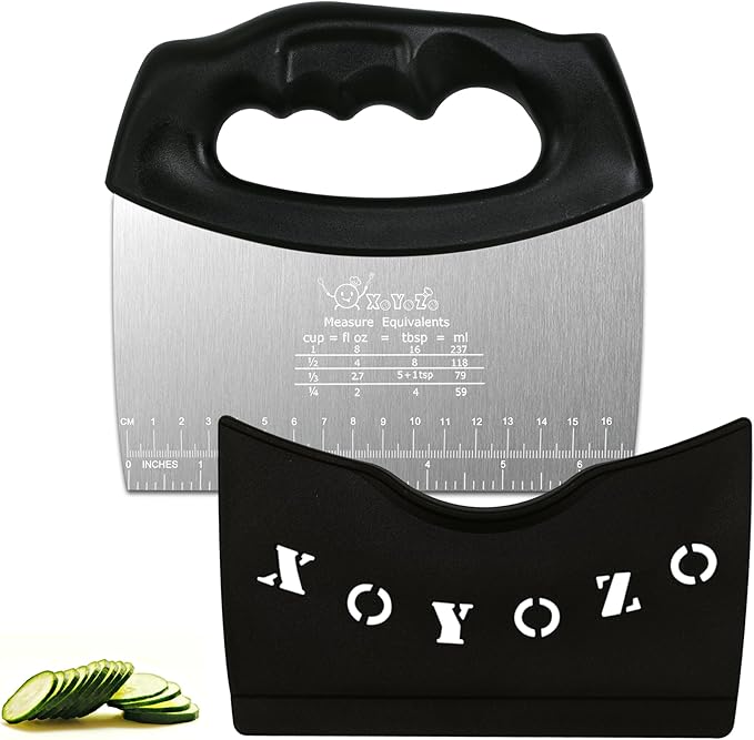 XoYoZo Bench Scraper Dough Cutter Salad Chopper with Cover and Large Stainless Steel Blade Vegetable Knife for Butter, Pizza, Cake, Onion
