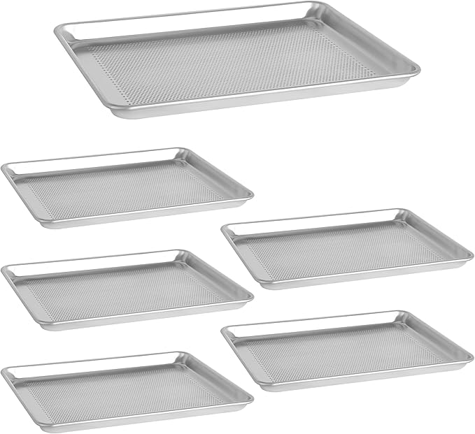 6 Pack Half Size 18" x 13" Aluminum Baking Sheet Pan Perforated, Commercial Bakery Equipment Cookie Sheets, NSF Approved Baking Tray