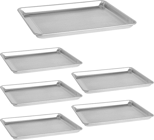 6 Pack Half Size 18" x 13" Aluminum Baking Sheet Pan Perforated, Commercial Bakery Equipment Cookie Sheets, NSF Approved Baking Tray