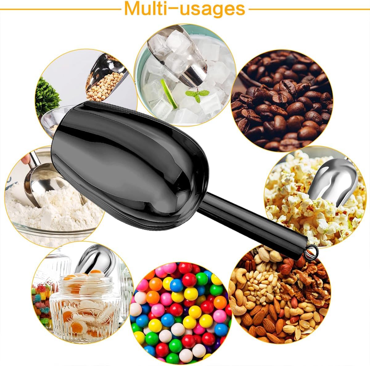 Metal Ice Scoop，Kitchen Ice Scooper for Ice Maker,Stainless Steel Small Ice Scooper for Freezer，Kitchen Gadgets Cookie Flour Pet Dog Food Scoop (black, 3oz)