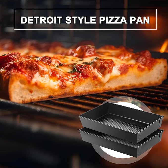 2 Pcs Detroit Style Pizza Pan 10 x 14 x 2.36 Inch Non Stick Rectangle Deep Pizza Pans Pre Seasoned Carbon Steel Sicilian Style Pan Dish Bakeware Kitchenware