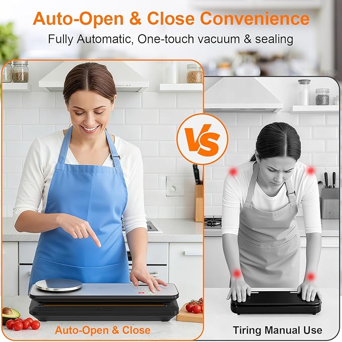 Vacuum Sealer for Food, 90kPA Powerful Food Saver Vacuum Sealer Machine with Digital Kitchen Scale, 12-in-1 Food Vacuum Sealer with Dry & Moist Food Modes, 10 pcs & 1 Roll Vacuum Bags, Starter Kits