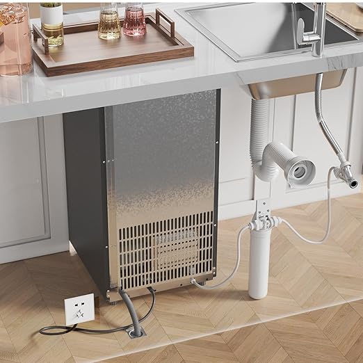 Coolake 15 Inch Commercial Under Counter Ice Maker Machine, 100lbs/Day Stainless Steel Built-in Freestanding Ice Maker with 30lbs Storage Bin, Self-Cleaning, Under Cabinet Ice Machine for Home Office