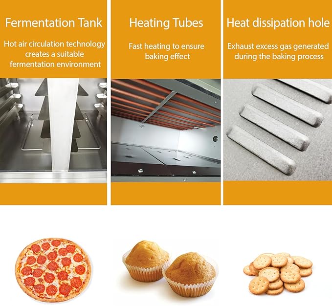 220V Commercial Pizza Oven 3PH Stainless Steel Countertop Electric Movable Pizza Oven with fermentation Tank 4 Baking Sheets and 8 Fermentation Sheets for Commercial Use