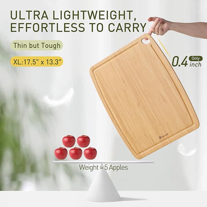 Lightweight Durable Bamboo Cutting Board with Non-Slip Feet, Extra Large Big Wood Cutting Boards for Kitchen with Juice Groove, Wooden Charcuterie & Chopping for Fruit, Vegetables & Cheese