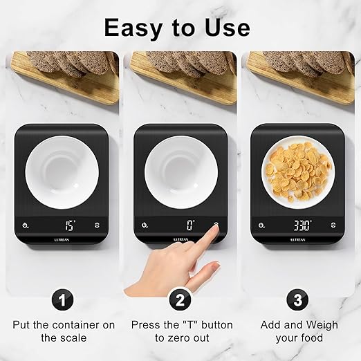 Ultrean Food Scale, Digital Kitchen Scale with LED Display, Weight Grams and Ounces for Baking Cooking, 6 Units with Tare Function, 11lb (Batteries Included)