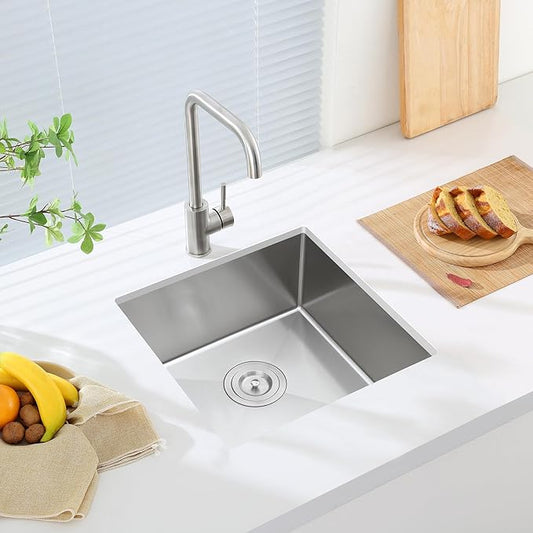 Bar Sink, ROVATE 15 x 15 inch Bar or Prep Kitchen Sink Undermount, Single Bowl T-304 Stainless Steel Small Sinks Handmade with Strainer