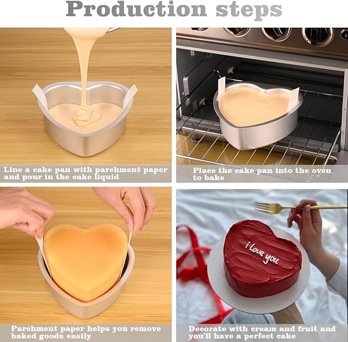 HUAKENER 6 Inch Heart Cake Pan, Set of 2 Heart Shaped Cake Pans with 60 Pieces Parchment Paper, Non-stick Cake Baking Pans for Kitchen Birthday Wedding