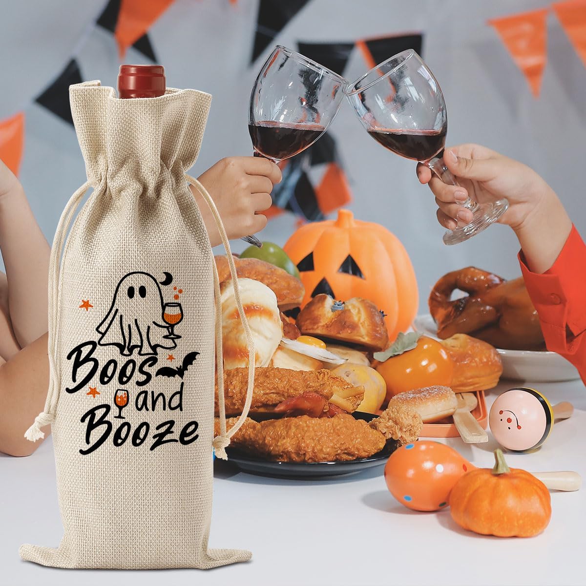 Funny Halloween Ghost Wine Bag Hocus Pocus Decor Gifts Halloween Party Supplies Home Decorations Wine Accessories for Wine Lovers Women Men Friend Boos and Booze Wine Bag