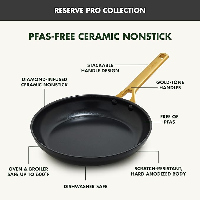 GreenPan Nonstick Reserve Pro 10 Piece Cookware Set, NSF Certified Ceramic, Hard Anodized PFAS-Free Pots & Pans Set with Lids, Stainless Steel Handles, Oven & Dishwasher Safe, Black