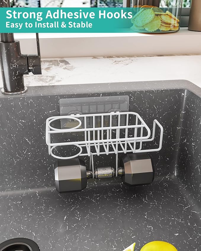 HapiRm Sponge Holder for Kitchen Sink, No Drill Kitchen Sink Caddy Organizer, Rustproof and Waterproof Dish Sponge Holder - White(8.65 * 3.54 * 2.36 in)