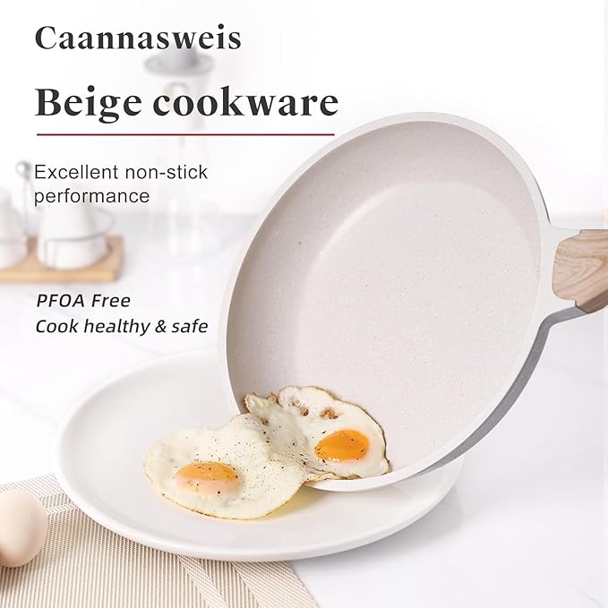 Caannasweis 20Pcs Cookware Sets, Nonstick Pots and Pans Set, Granite Induction Cookware, Non Stick Kitchen Cooking Set, Grayish White Grill Griddle Set, PFOS PFOA Free