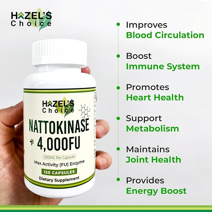 HAZEL'S Choice Nattokinase 4,000 FU – 120 Capsules – 200MG Per Capsule – Maximum Activity FU Enzyme – Dietary Supplement – Non-GMO & Gluten-Free