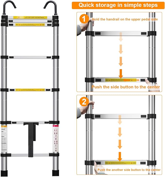 6.6ft Telescoping Ladder, Lightweight Collapsible Ladder with Hook, Aluminum Extension Ladders for Home, Folding Telescoping Ladder for RV, Attic, Daily Use at Home, 330 lbs…