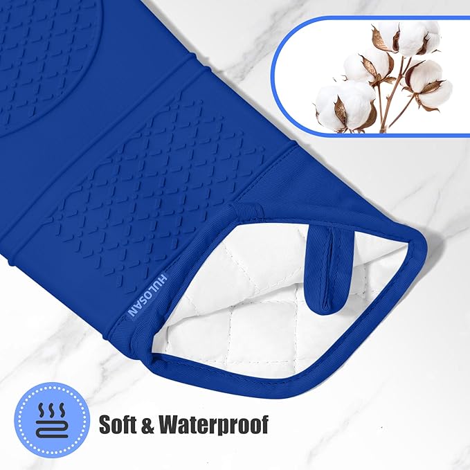 Oven Mitt and Pot Holders Sets, Quilted Cotton Terry Cloth,Non-Slip Pot Holder, Silicone Oven Mitt Heat Resistant, Oven Mittens 7.3"x14.2", Hot Pad 7"x10" & Dish Cloths 13"x25"