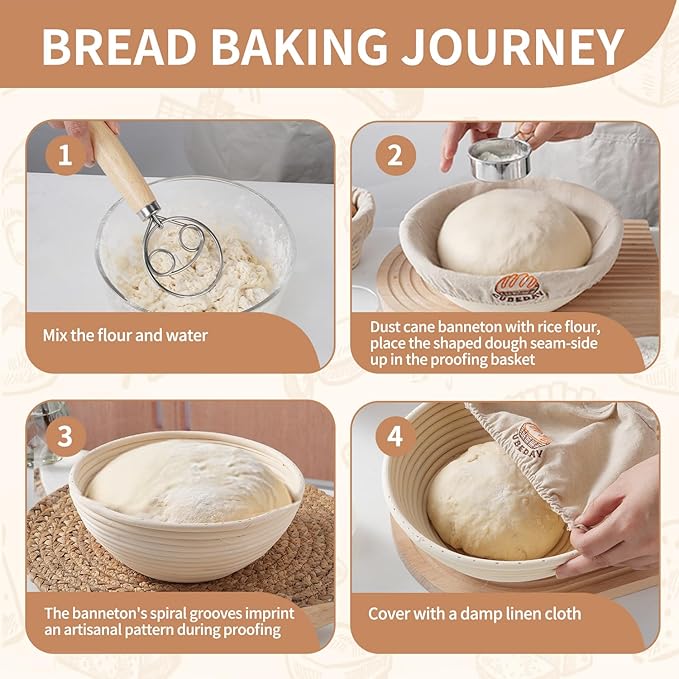Banneton Bread Proofing Basket,Sourdough Banneton Basket – 9” Premium Handwoven Brotform with Liner for Bakery-Perfect Sourdough & Rustic Loaves, Proofing Basket for Sourdough Bread Baking
