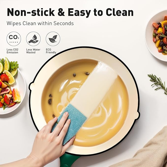 MAISON ARTS Enamel Cast Iron 7 Piece Cookware Set, Dutch Oven Pot with Lid, Emerald Non Stick Pots and Pans set, Oven Safe up to 500°F