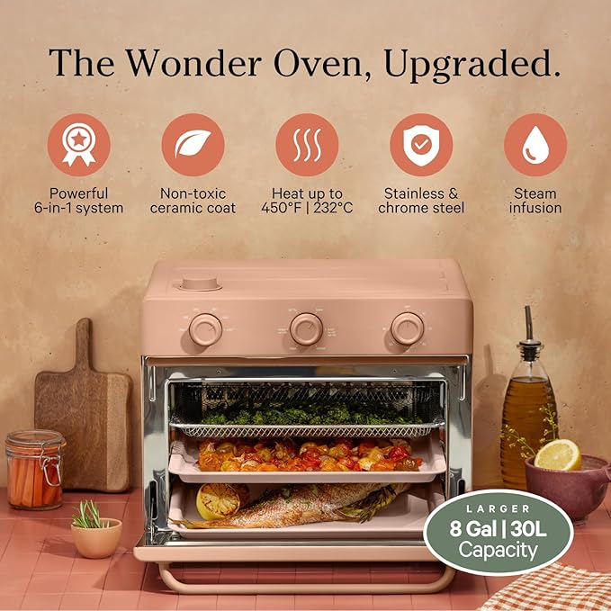 Our Place Large Wonder Oven | 6-In-1 Toxin-Free Air Fryer & Toaster with Steam Infusion | Family-Sized 32QT, 1700W Countertop Design | Includes Bake Tray, Fryer Basket, Large Racks | Spice