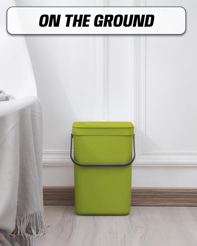 Kitchen Compost Bin - 3.2 Gallons Hanging Trash Can with Lid for Kitchen Bathroom, Under Sink Trash Can, Outdoor Compost Bucket with Lid, 12L(Lime Green)