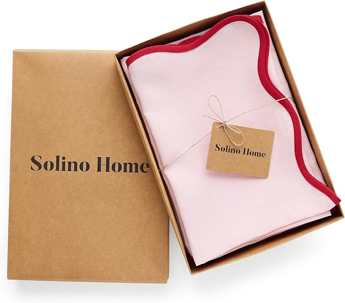 Solino Home Scallop Linen Napkins Set of 4-100% Pure Linen Red and Pink Dinner Napkins Cloth 20 x 20 Inch - Giselle Scallop Edge, Handcrafted and Machine Washable