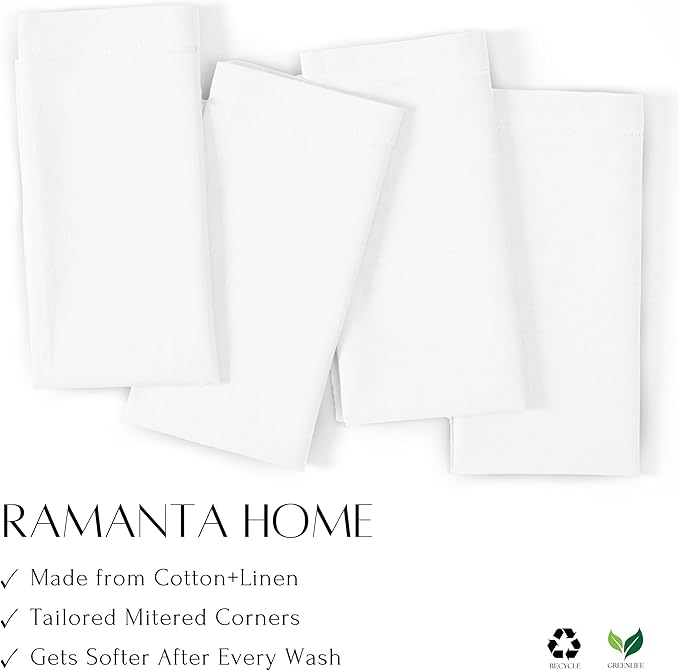 Ramanta Home White Coth Dinner Napkin Set of 12 Premium Cotton 18X18 Inch Linen Flax Soft & Durable Washable Ideal for Everyday Use Parties Thanksgiving Christmas Halloween