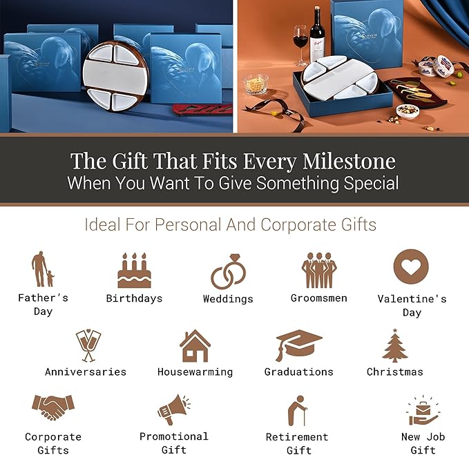 Shanik Upgraded Lazy Susan Cheese Cutting Board Set - Round Acacia Charcuterie Board With 4 Ceramic Bowls - Wedding Gifts - Cheese Serving Platter - Bridal Shower