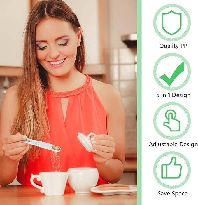 6 Pcs Adjustable Measuring Spoon Plastic Tablespoon and Teaspoon Set Baking Cooking Spoon Set for Chef Measuring Metering Kitchen Dry Liquid Ingredients Powder, 2 Sizes(White)