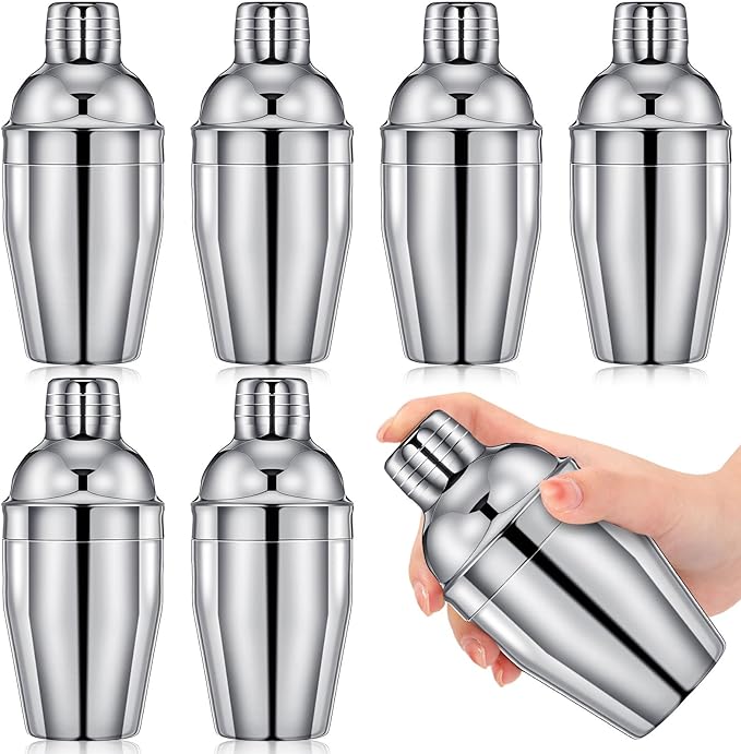 Nitial 6 Pcs Bar Cocktail Shaker Professional Stainless Steel Martini Drink Mixer with Built-in Strainer for Bartending No Leaks Boston Shaker for Bar Party Drink Mixing Tool(8 oz,Silver)
