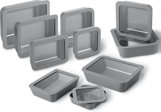 Ceramic Coated Glass Food Storage Containers | No PTFE, PFOA, PFAS, and BPA | Reusable Non Toxic Meal Prep Containers with Glass Lids | Easy To Store | 10 Piece Set [Smoke]