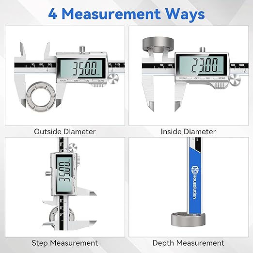 Housolution Digital Caliper, 8Inch Caliper Measuring Tool with Large LCD Screen, Inch/MM Switch, 4 Measuring Ways, Stainless Steel Micrometer Vernier Caliper with Splashproof Screen for Woodworkers