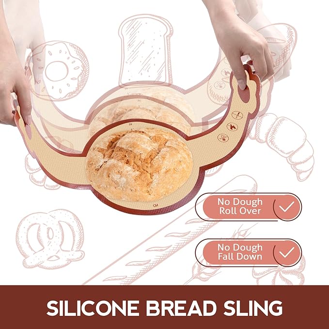 Silicone Bread Sling, 2 Pack Non-Stick & Easy to Clean Reusable Bread Sling for Dutch Oven with Cute Long Handles, Easy and Stable to Transfer Sourdough Bread