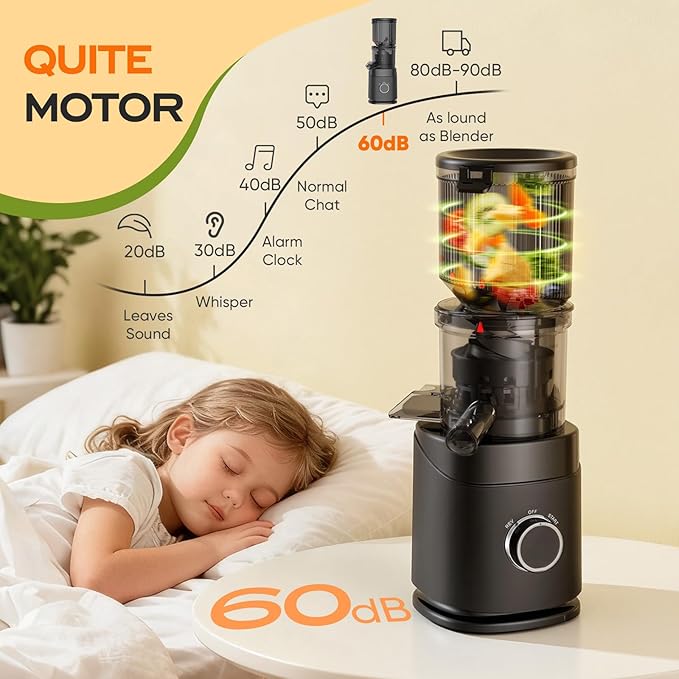 Juicer Machines, 150 Watts Cold Press Juicer with Wide Chute, Slow Masticating Juicers, High Juice Yield for Leafy Greens, Fruits & Vegetables, Easy to Clean