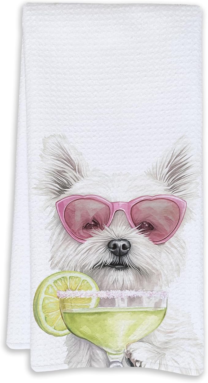Cabana Bro Westie Gifts Kitchen Towels, Westie Gifts for Westy Lovers Decorative Hand Towels for Bathroom, Funny West Highland White Terrier Cocktail Tequila Dish Tea Towels for Kitchen, 16x24 Inch