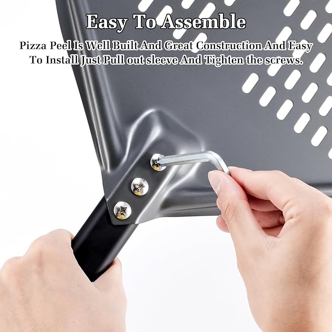 12 Inch + 7 Inch Perforated Pizza Peel Set, Turning Peel With Metal Handle, Spatula Paddle for Homemade Oven Accessories
