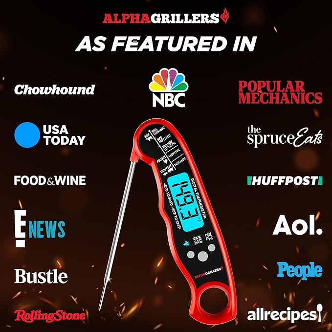 Alpha Grillers Meat Thermometer Digital - Instant Read Food Thermometer for Cooking Grilling BBQ Accessories Kitchen Gadgets Stocking Stuffers for Men Christmas Gifts for Men White Elephant Gifts Him