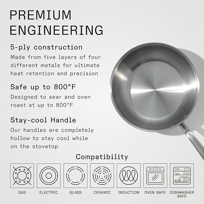 Made In Cookware - 3 Quart Stainless Steel Saucier Pan - 5 Ply Stainless Clad - Professional Cookware - Crafted in Italy - Induction Compatible