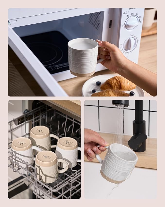 famiware Coffee Mugs Set of 6, 13 oz Mug Set, Ceramic Cup Set with Handle for Coffee, Tea, Cocoa, Milk, Constellation Series, White